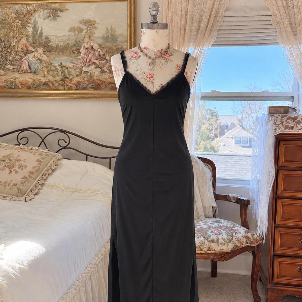 black maxi dress  silky black maxi slip spaghetti strap dress